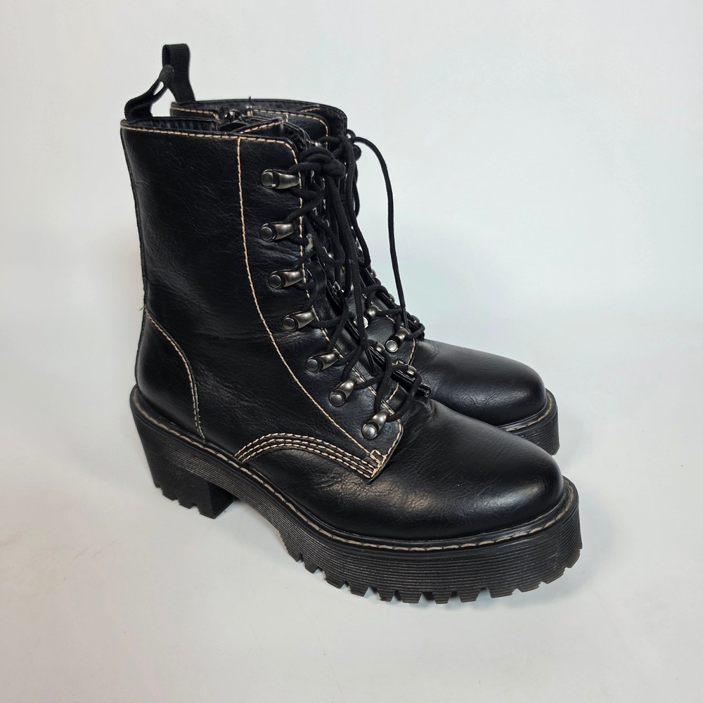 Madden Girl Hawke Combat Boots Women's 8.5 M Black Platform Lug Sole Lace Up